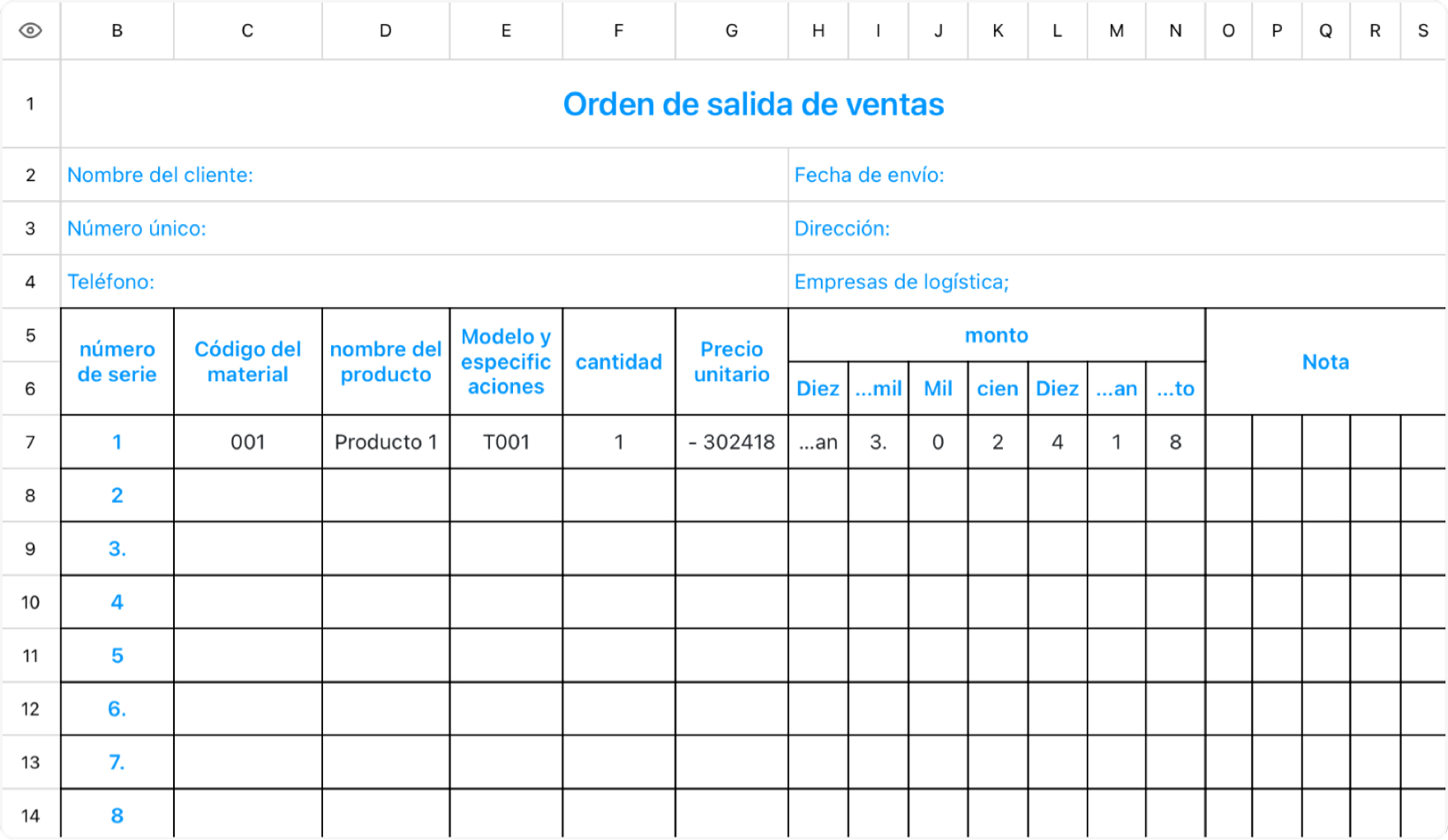 Formulario de salida de ventas